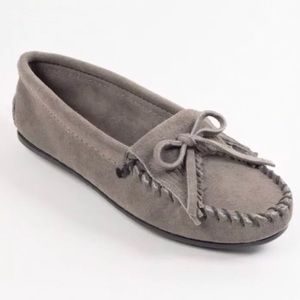 Minnetonka Gray Moccasin Suede Kilty Flats